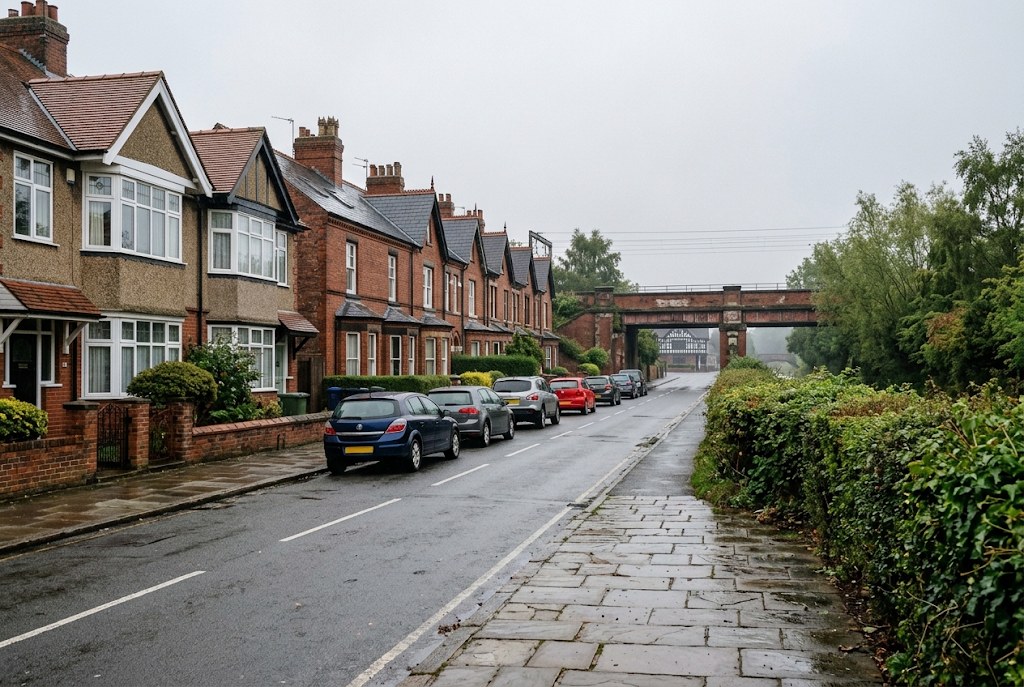 A residential street of red-brick houses in Blacon